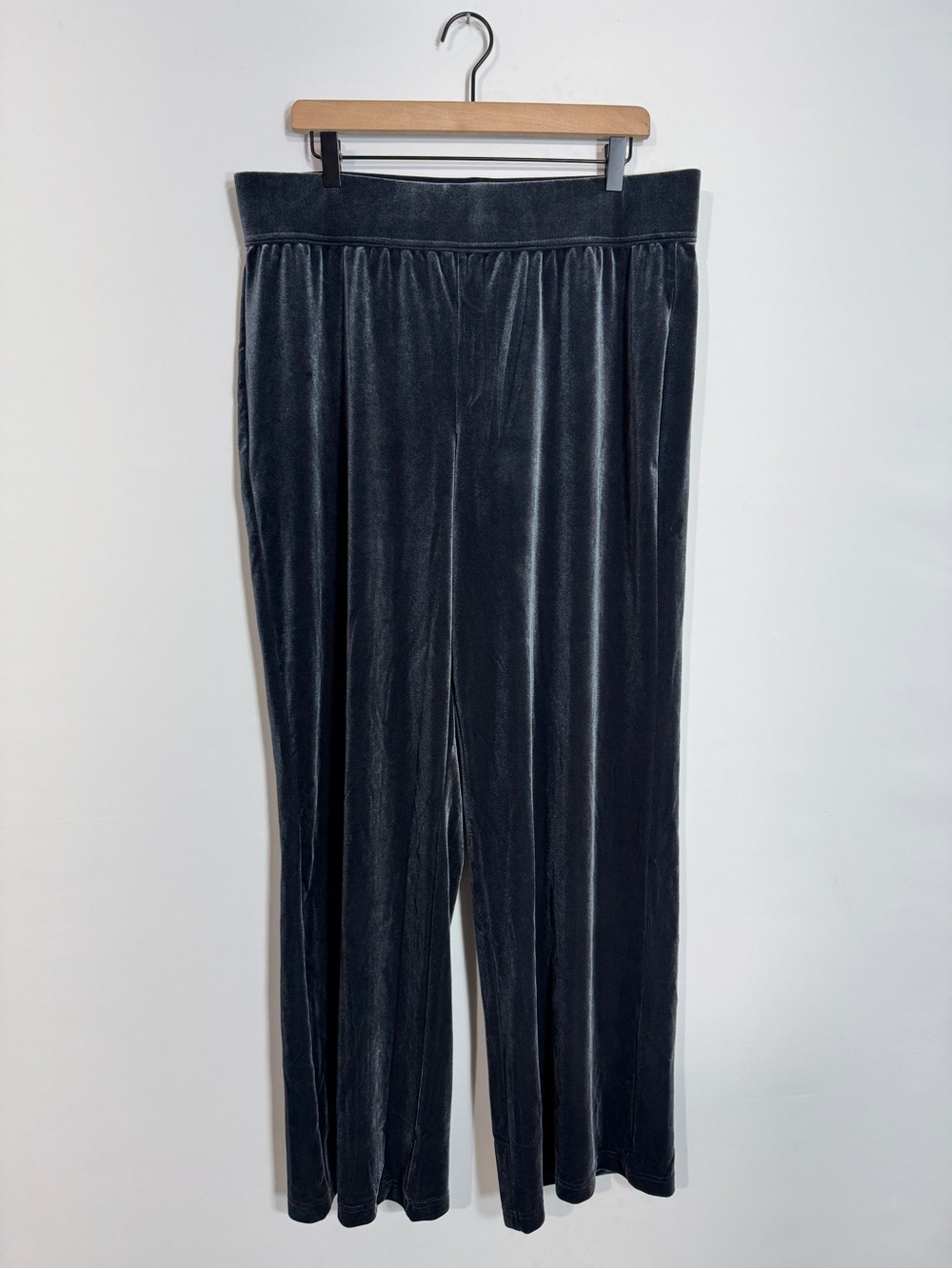 WP127 {Lands' End} Dark Muted Navy Blue Velvet Pull On Relaxed Wide Leg Pants